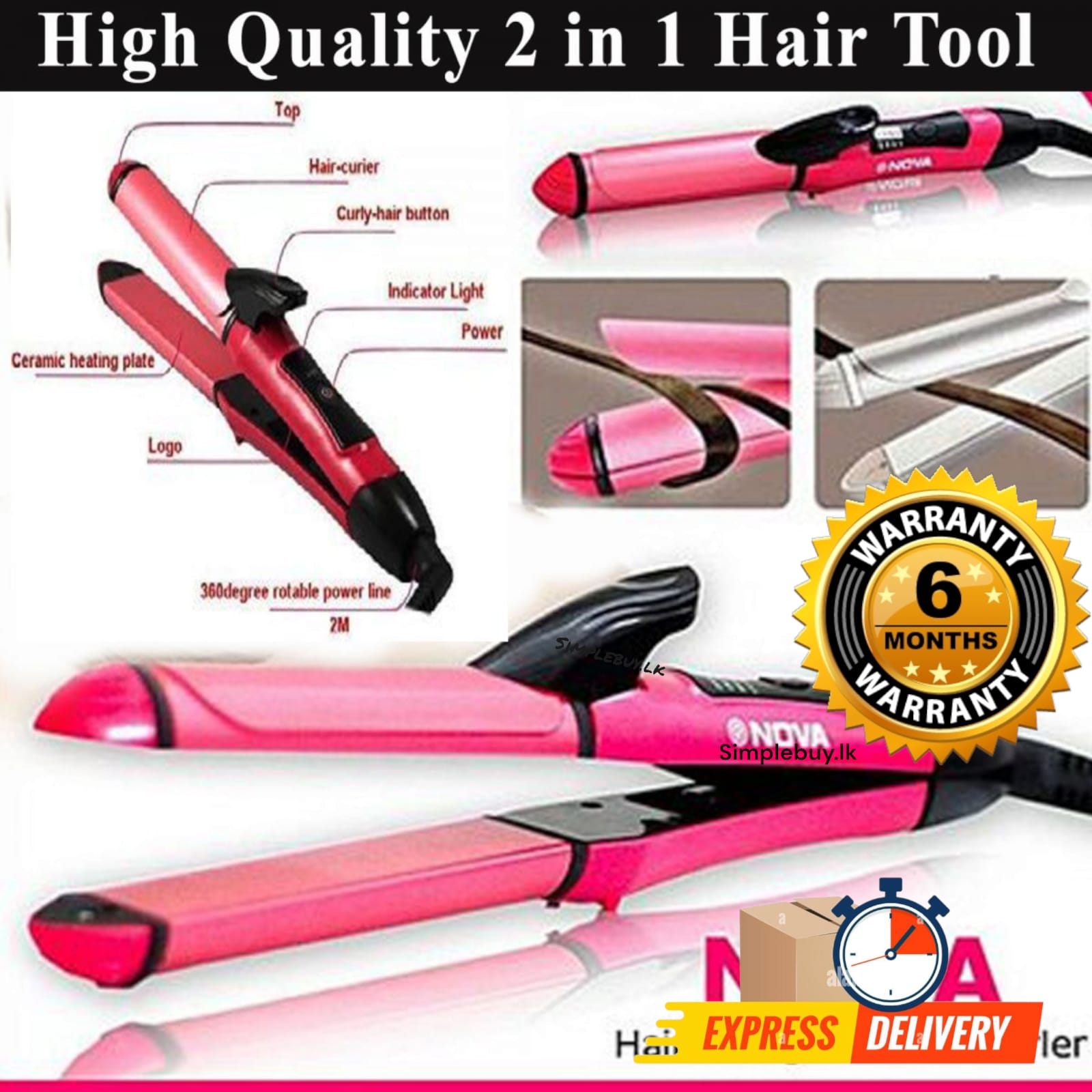 New style Hair curler ) 2-in-1 solid comb (pink c-2009 ceramic plate Nh curling iron and straightening hair NOVA Ladies curling iron and professional 1 hair straightener / Nova 2 hair dryer New, women's hair straightener comes with a wooden printed heart