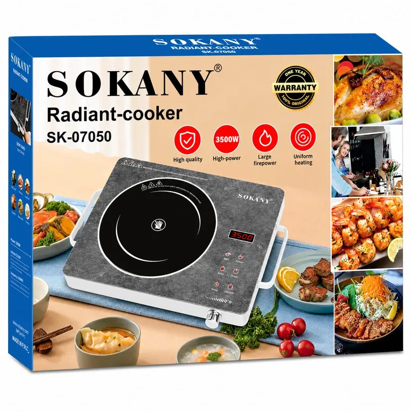 SOKANY SK-07050 Electric Infrared Cooker - 3500W High-Power Electric Stove, Digital Led Control Panel, Glass Ceramic Cooker