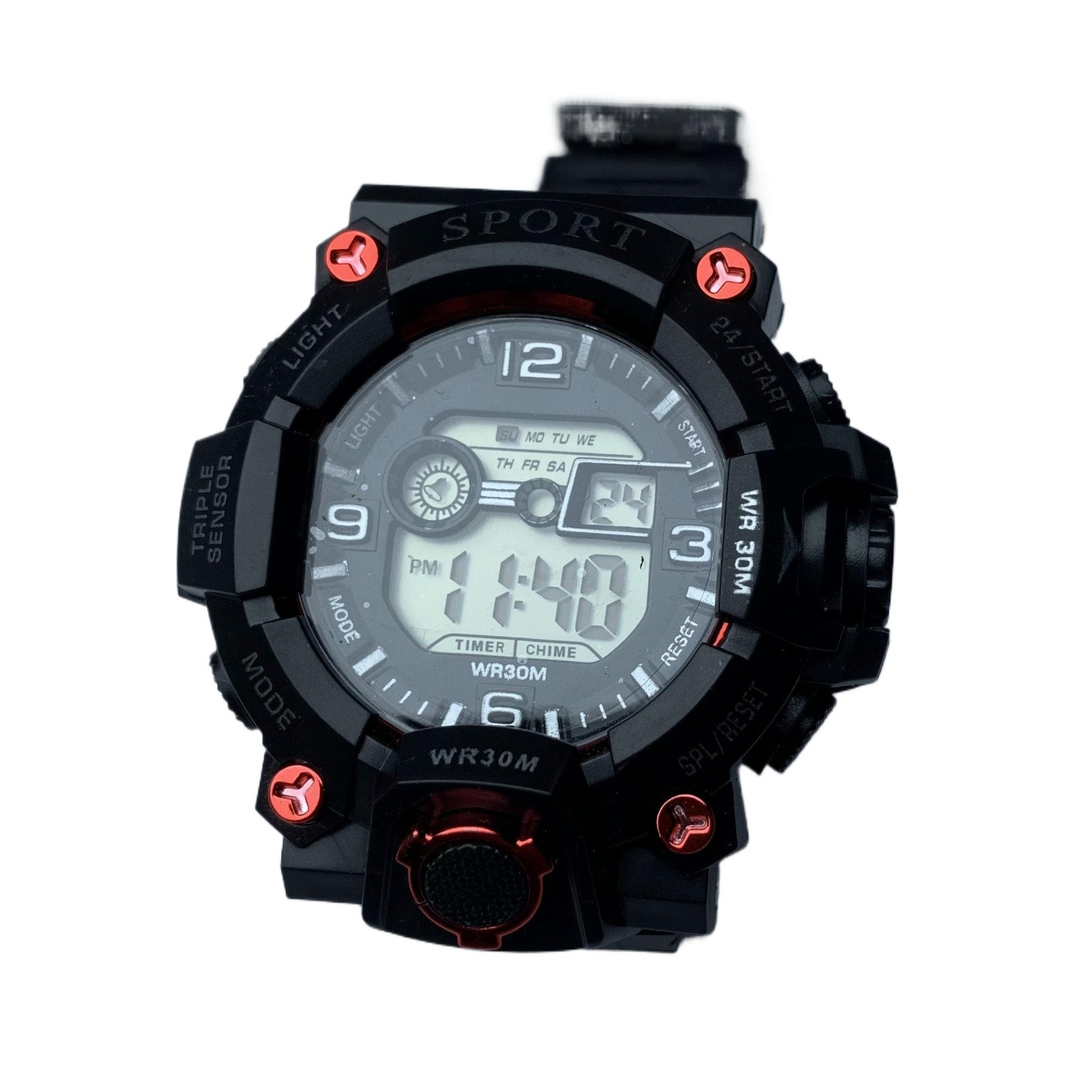 Black Color Round Dial Day Date Alarm Light Multifunctional Sport Digital Watch For Kids