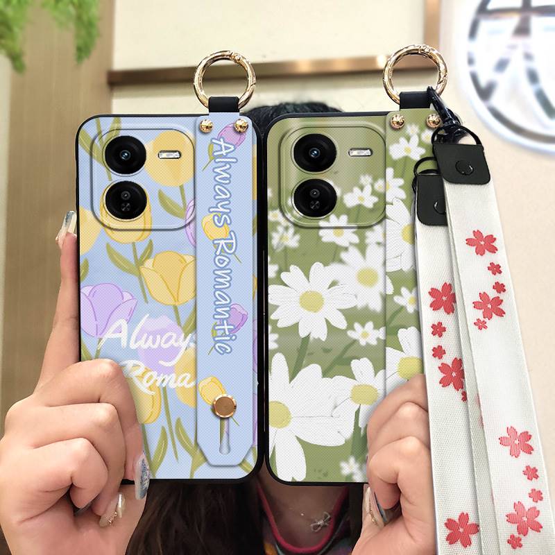 Phone Holder Anti-dust Phone Case For VIVO V70FE/V70E Lite Lanyard Wrist Strap Back Cover Soft case Wristband Flower