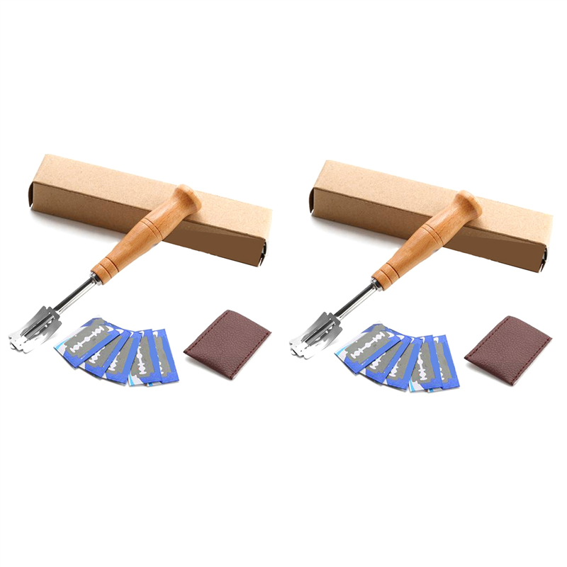 FORIDE 2X Bread Bakers Cutter Slashing Tool Dough Making Wood Handle Bakeware for Bread Bakeware Kitchen with 10X Blades