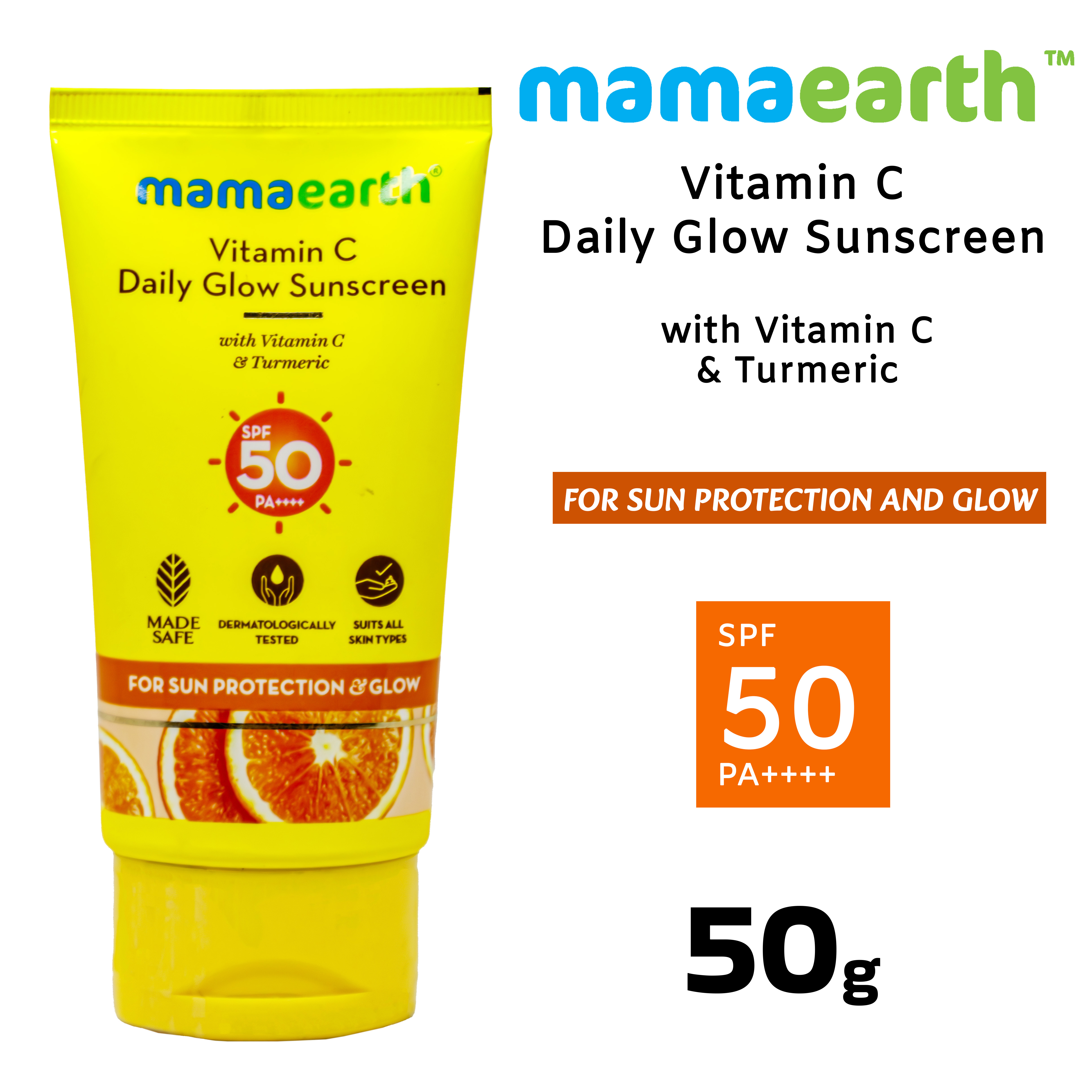 ME Vitamin C Daily Glow Sunscreen - 50g With Vitamin C & Turmeric | SPF 50++++ For Sun Protection And Glow