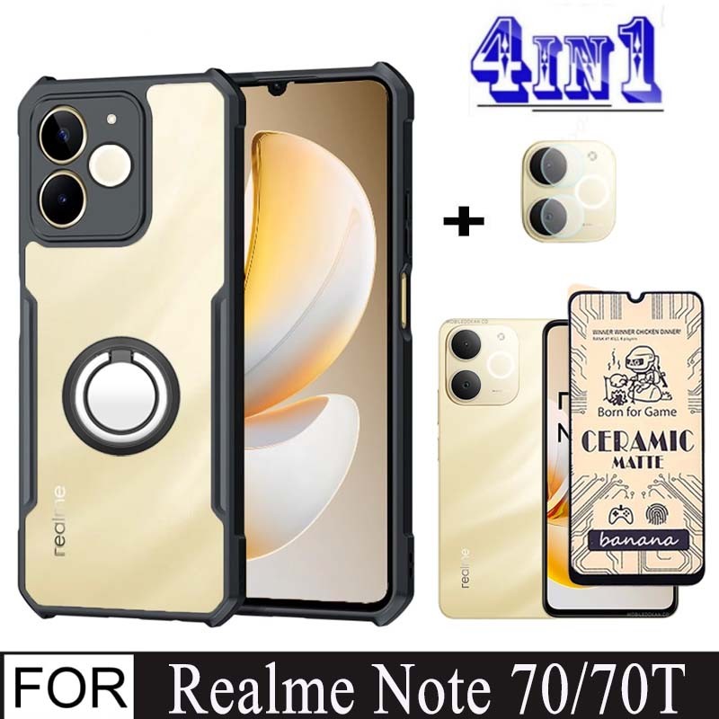 Realme Note 70 Shockproof Phone Case for Realme Note 70 70T 4in1 Tempered Glass Screen Protector+back film+Camera Lens Film