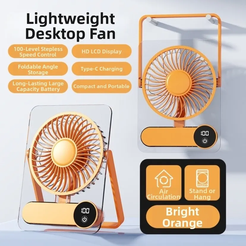 Creative Foldable Desk Fan Wall Hanging&Handheld 100 Levels Table Cooling Fan Portable Speeds Adjustable Personal Mini Fan Home Office