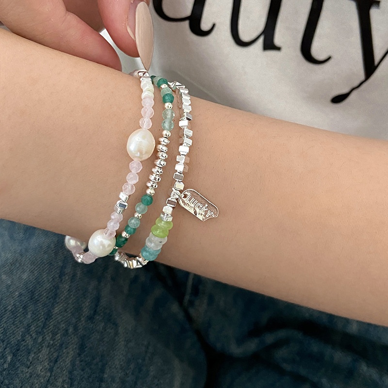 【I was hyped up】Natural Freshwater Pearl Green Crystal Bracelet Women's ins2023 Year New Girlfriend Design Niche Beaded Bracelet