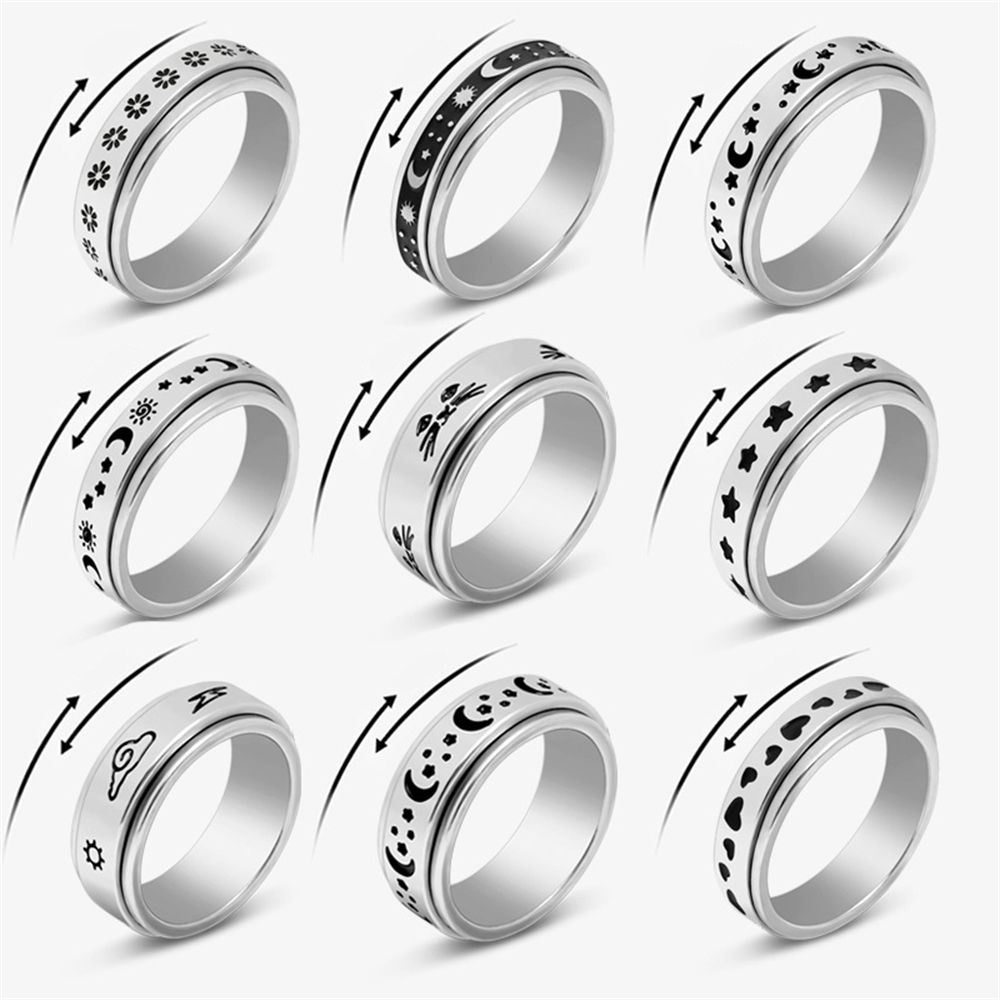 Vintage Men Women Freely Spinning Biker Stainless Steel Spinner Spinner Fidgets Rings Rotatable Punk Anxiety Rings