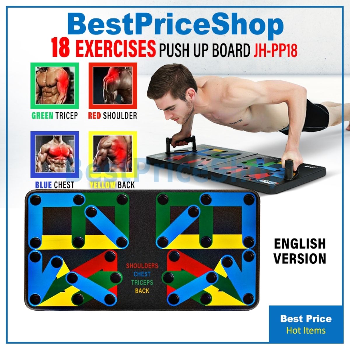 BPS Gym Grade Thick 18 Muscle Area Power Press Push Up Board
