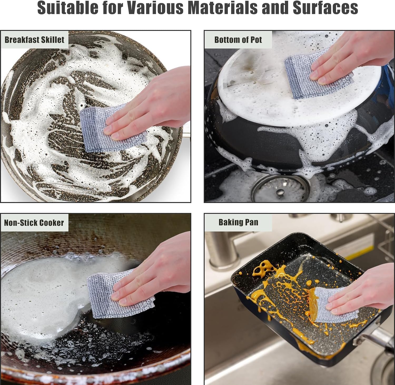 3 Pcs Multipurpose Wire Dishcloth Dishwashing Rags for Kitchen, Sinks, Pots, Pans (1 Set)
