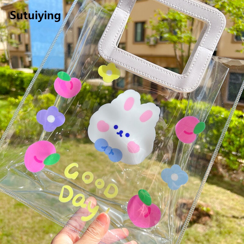 Sutuiying Girl Heart Ins Student Travel Handbag Shopping Bag Cute High Quality Cartoon Transparent Jelly Pack PVC Waterproof Handbag