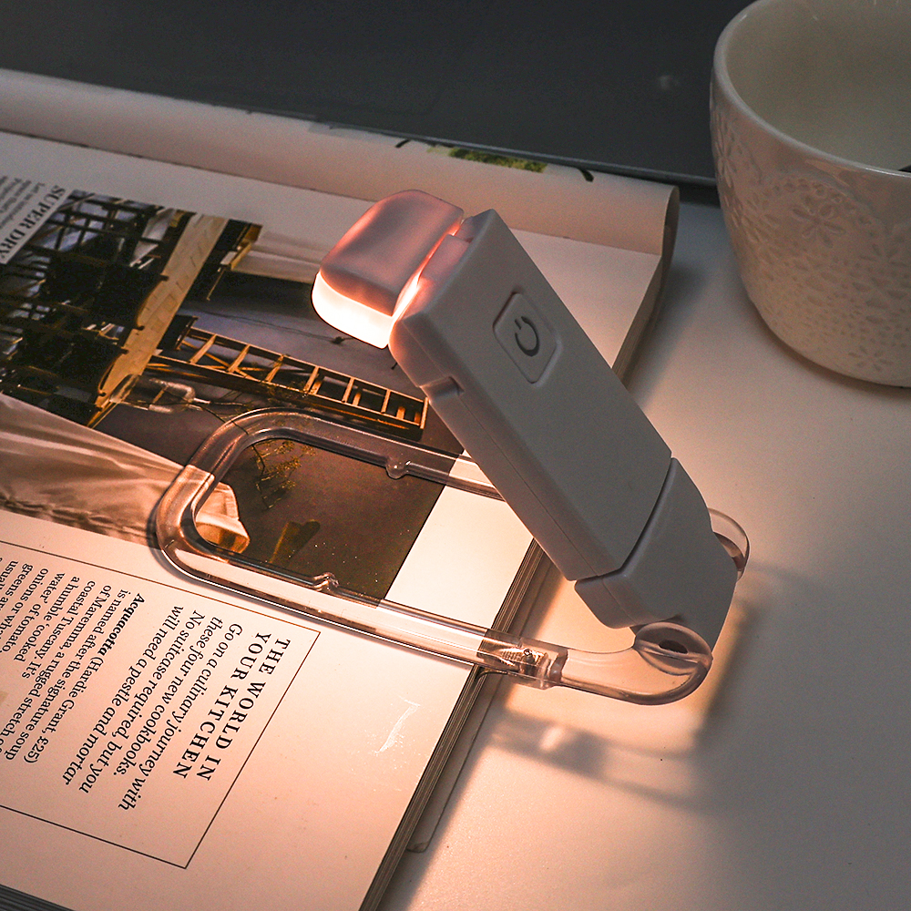 USB Rechargeable LED Book Reading Light Portable Bookmark Eye Protection Bedside Clip Lamp White Adjustable Light