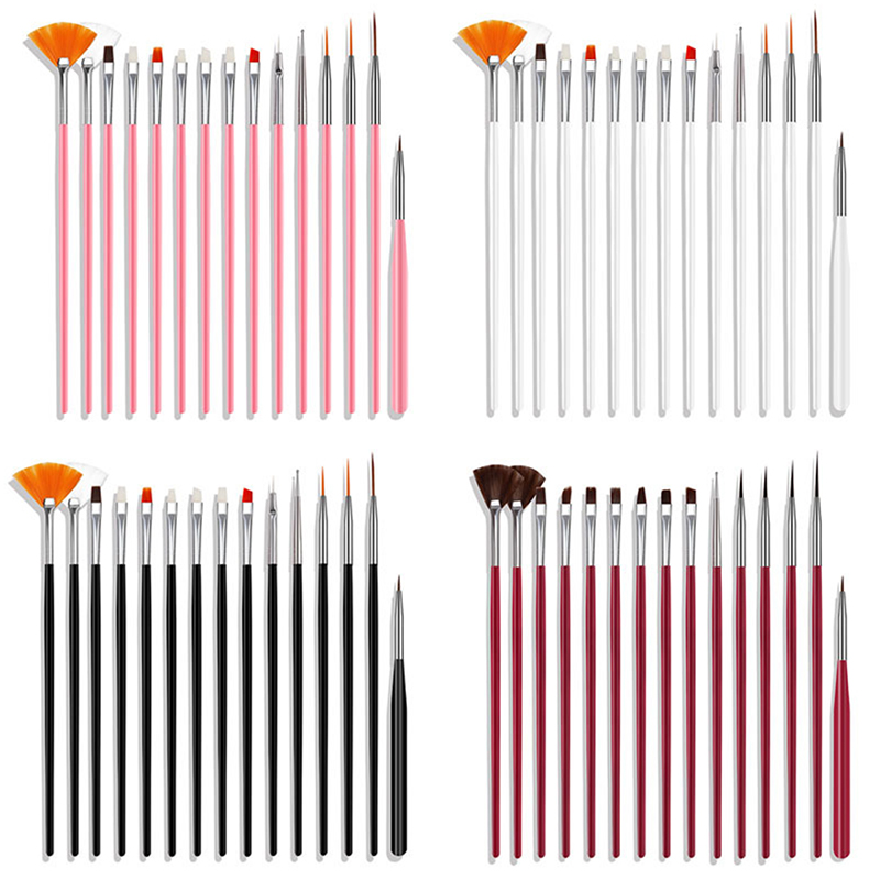 Professional 15-Pcs Nail Art Design Brush Set - Pink Handles - Manicure & Pedicure Painting & Drawing Tool Kit