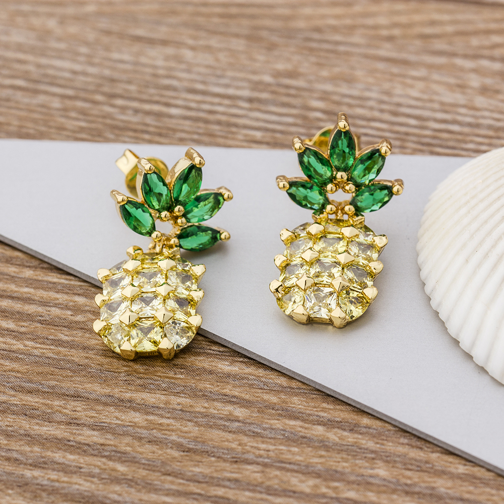 【Happy LifeStore】New Fashion Bohemian Pineapple Fruit Stud Quality Copper Jewelry For Wo Lovely Birthday Party Gift Wholesale