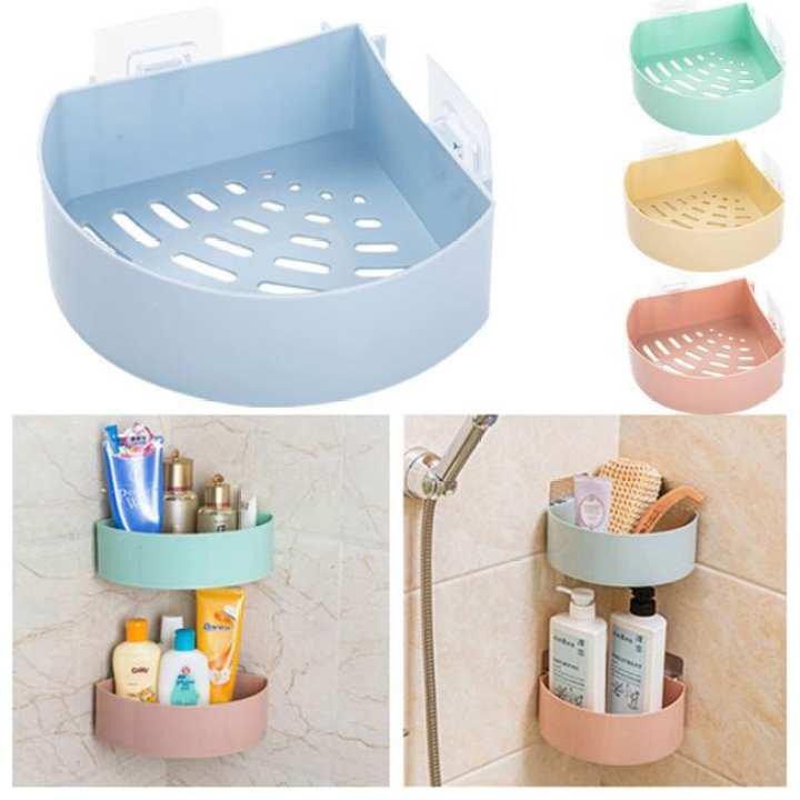 Bathroom, Kitchen Storage Organizer Triangle Shelf Rack Corner Caddy With Wall Mounted Suction Cup - 1 Piece