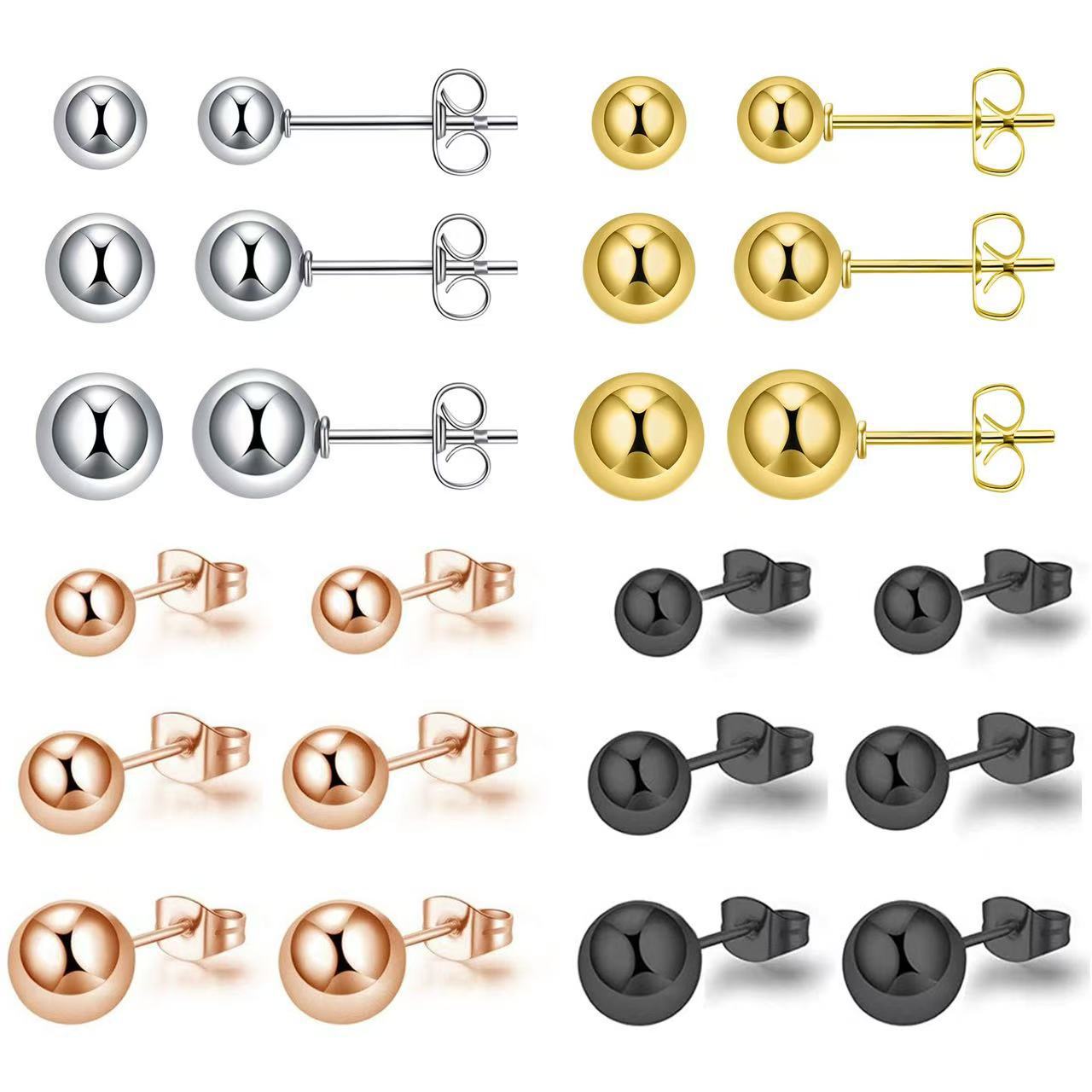 【Cheap】316L Stainless Steel Ball Earrings Female Earrings Ear Bone Nails Male Piercing Jewelry