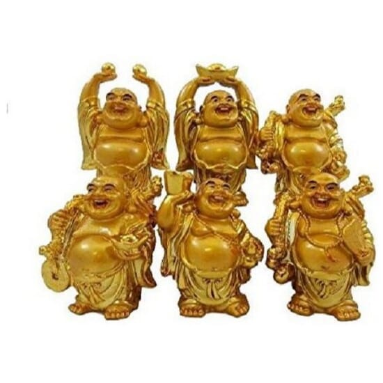 6 In 1 Sai Amrut Feng Shui/Vastu Feng Shui Golden Set Of Laughing Buddha 6 Pc Set, For Wealth And Success