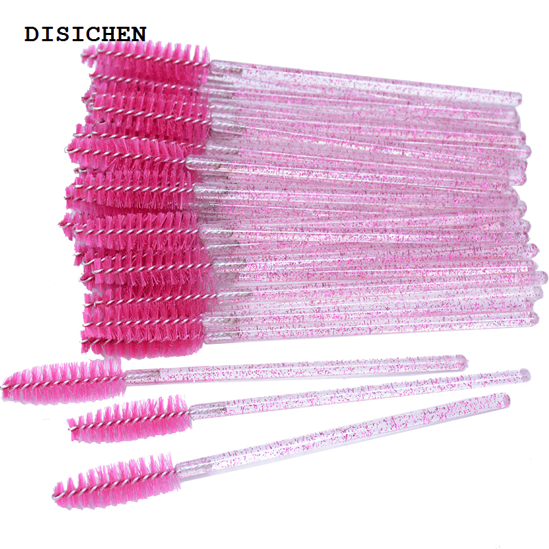 DISICHEN Original OKAYLASH 50Pcs Disposable Micro Glitter Eyelash Mascara Wands Mini Crystal Eye Lashes Brush Comb Pink White Spoolies