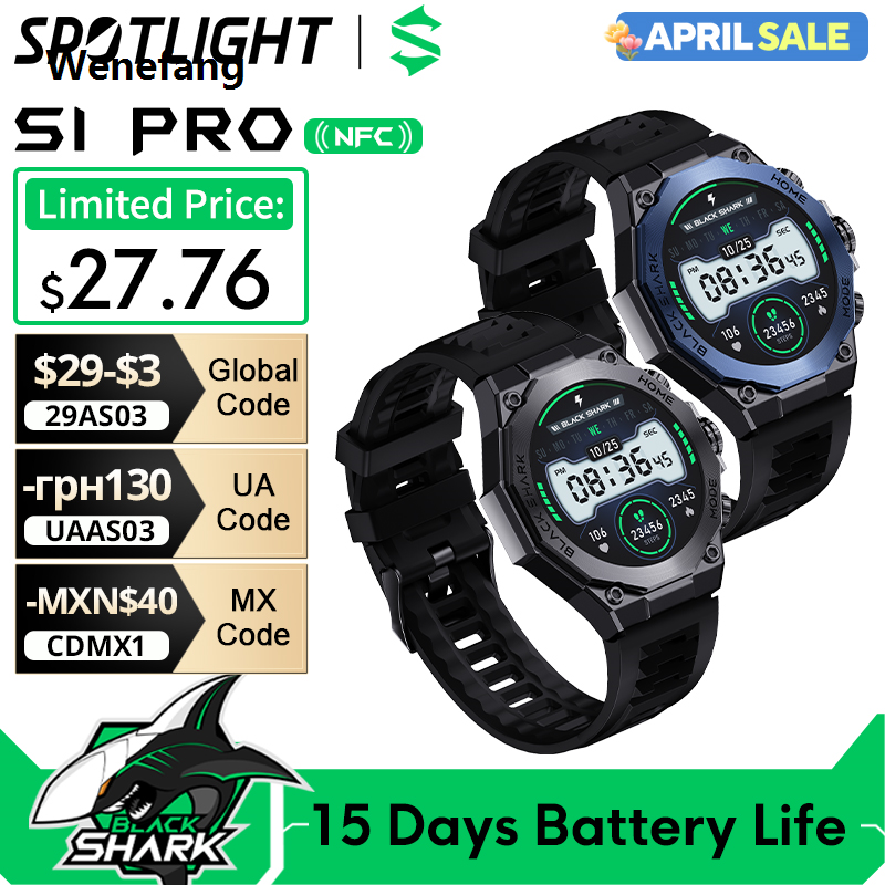 Wenefang [World Premiere] Black Shark S1 Pro Global Version Smartwatch 1.43'' Luxury AMOLED Screen 100+ Sport Modes Sleep Monitoring Smart Watch