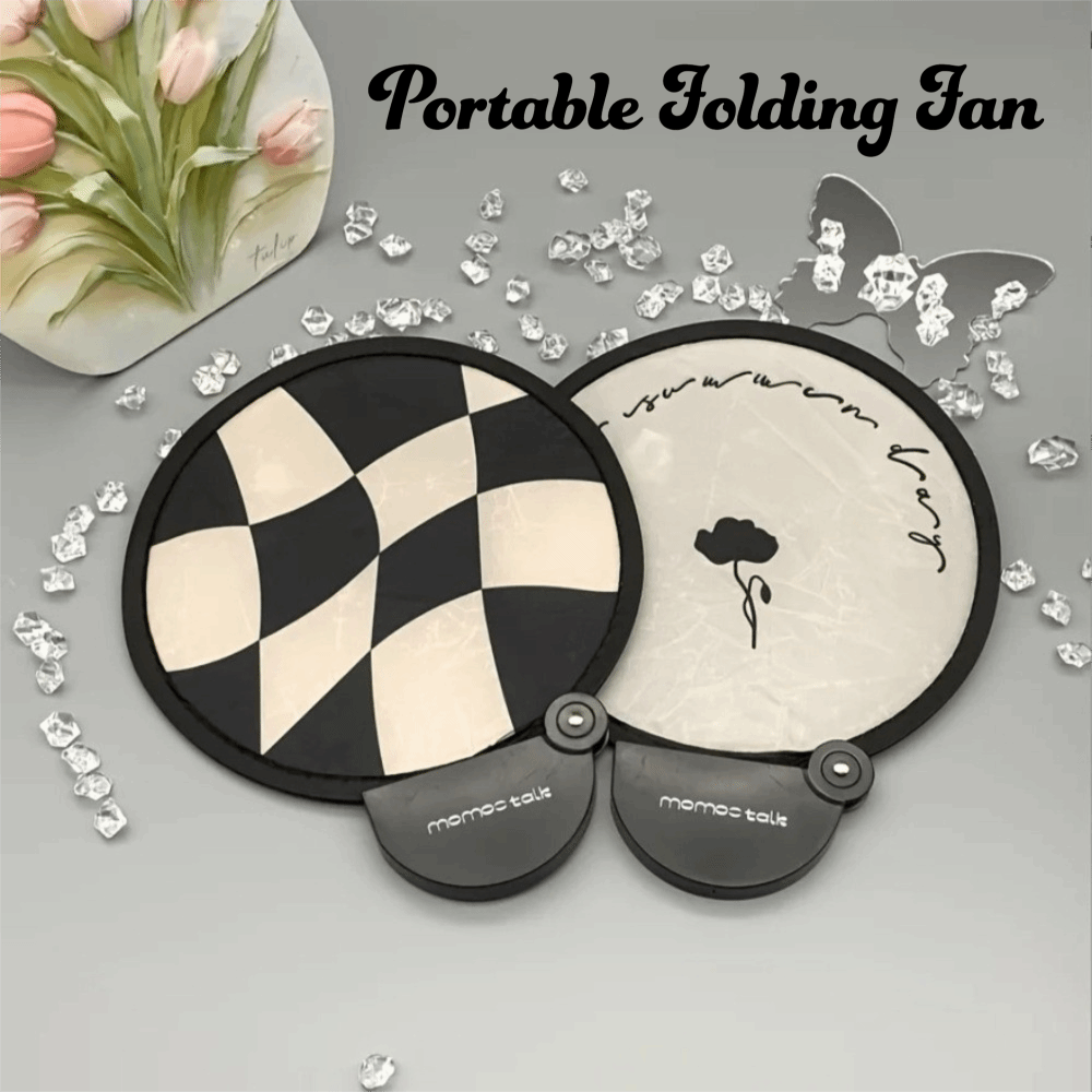 New with Storage Bag Portable Folding Fan Compact Design Vintage Style Round Fan Handheld Fan Summer Use
