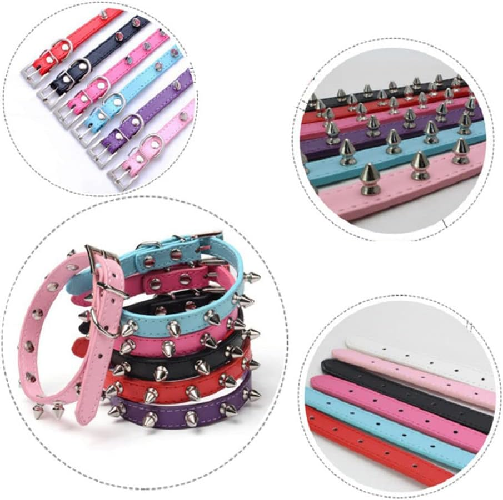 Leather Stainless Steel Spikes Puppy Cat Kitten Collar - Extra Small