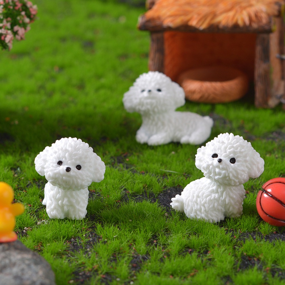 DIY Cute Dog White Bichon Frise Garden Ornaments Home Decorations Micro Landscape Desk Accessories Cartoon Dog Model Car Desktop