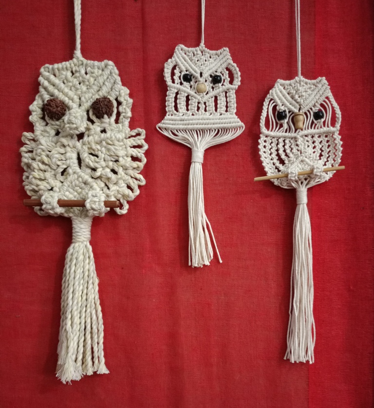 Owl Design Small Macrame Wall Hanging Handmade Cotton Room Decor