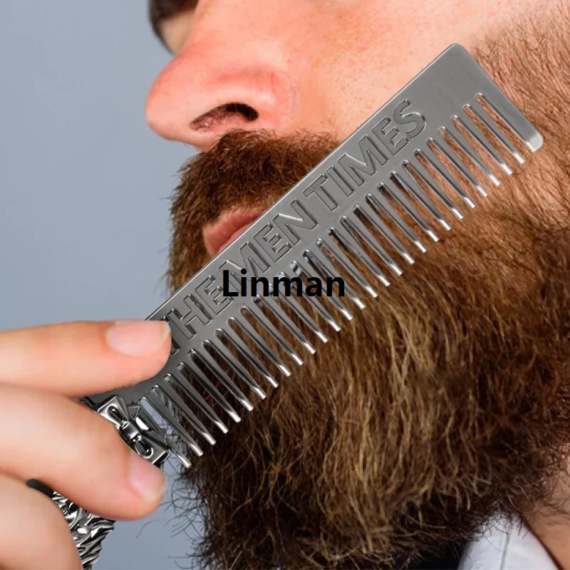 Professional Barber Styling Metal Comb Stainless Steel Men Beard Comb Mustache Care Shaping Tools Pocket Hair Comb Salon Styling