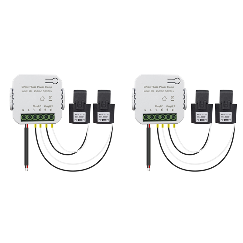 2X Tuya Smart WiFi Energy Meter 80A with Current Transformer Clamp KWh Power Monitor Electricity Statistics 90-250V(2CT)