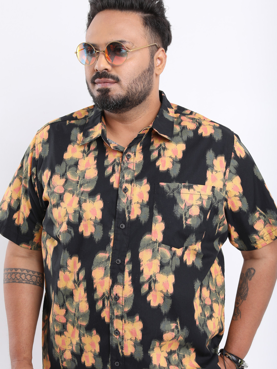 Fabdale Plus Size Pure Cotton Black Printed Regular Fit Casual Shirt | Confident Everyday Comfort (HLDN-022)