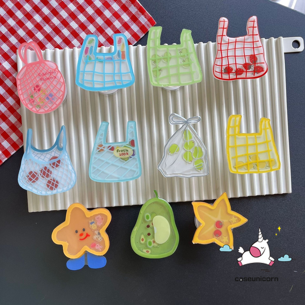 Creative Plastic Bag Tomato Quicksand Stand Cute Puppy Rocking Universal Bracket Cute Flower Cartoon Star Kitten AirBag Holder Adhesive Drop Glue Retractable Phone Stand