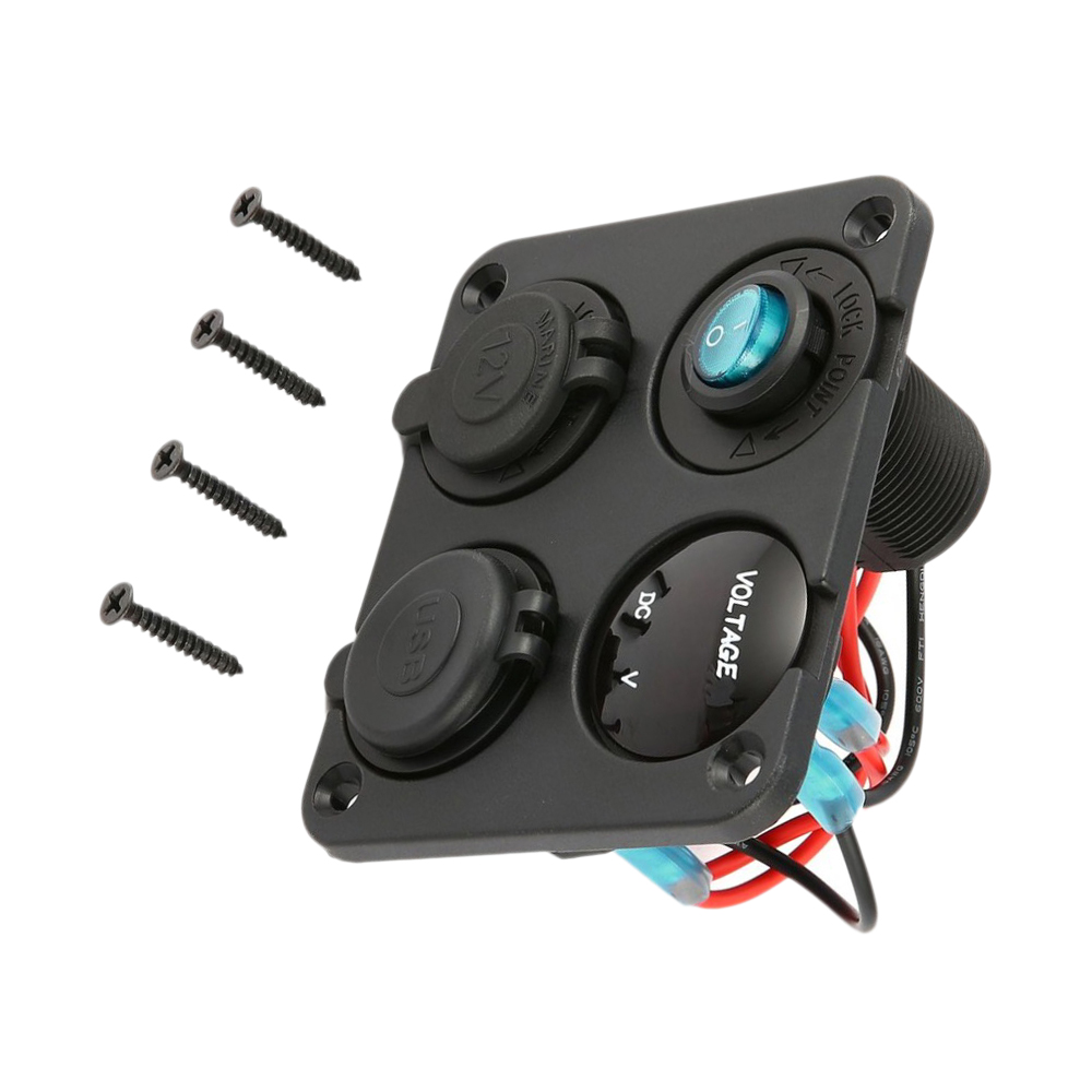 4 in 1 Dual USB Ports Charger, 12V Power Socket and On-Off Switch
