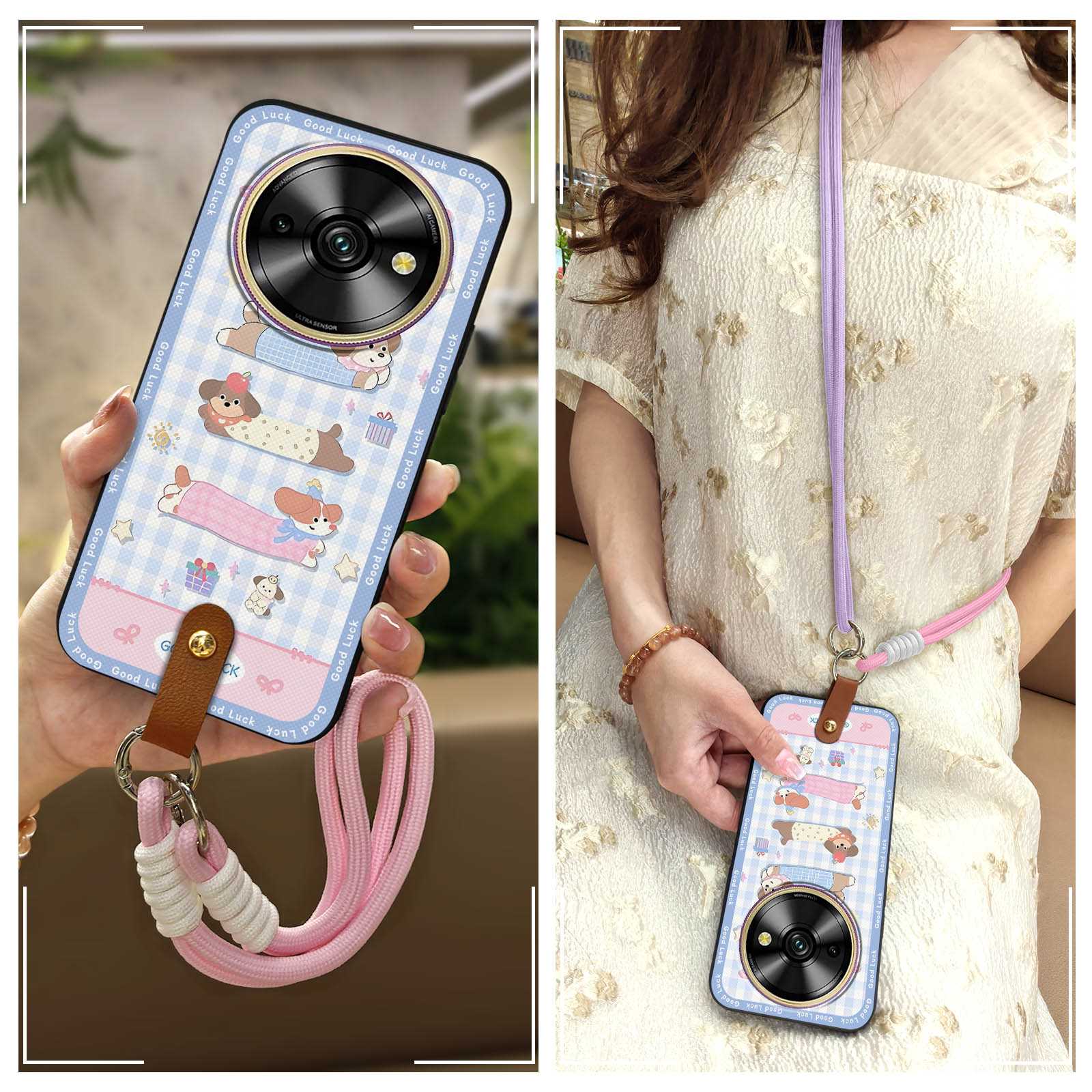 Full wrap Cute Phone Case For Oukitel C59/C59Pro Graffiti Back Cover Necklace Soft case Diagonal Anti-knock Lanyard TPU