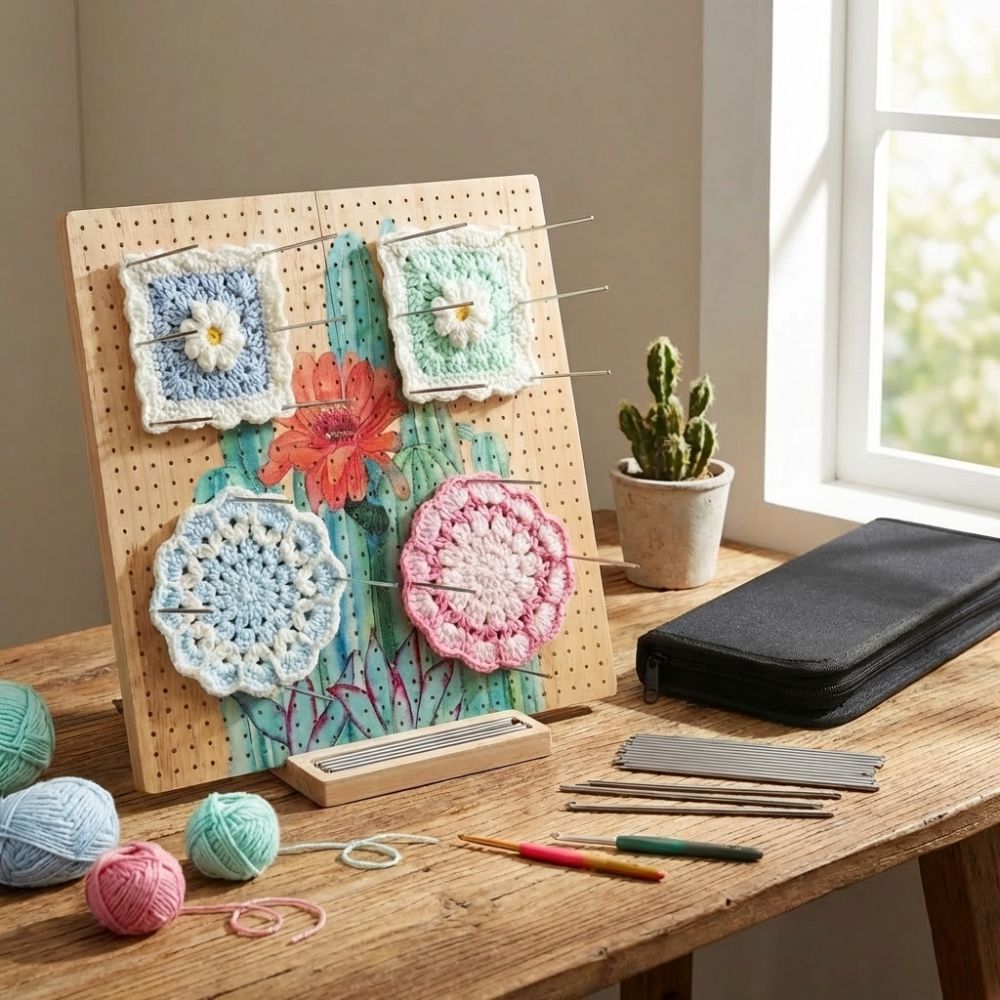 New 15" Crochet Blocking Board Foldable with 30 Pegs Pins Square Blocking Board Large Size Wooden Crocheting Accessories