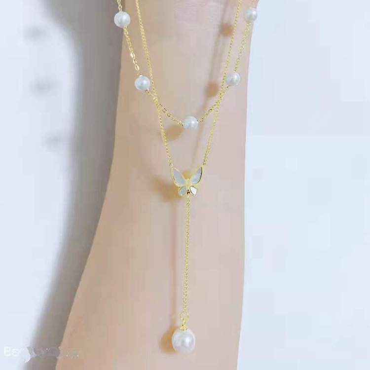 Sale】18K Gold Layer Butterfly Pearl Necklace Women's Niche Design Sweet Light Luxury 2021 New Arrival Chain