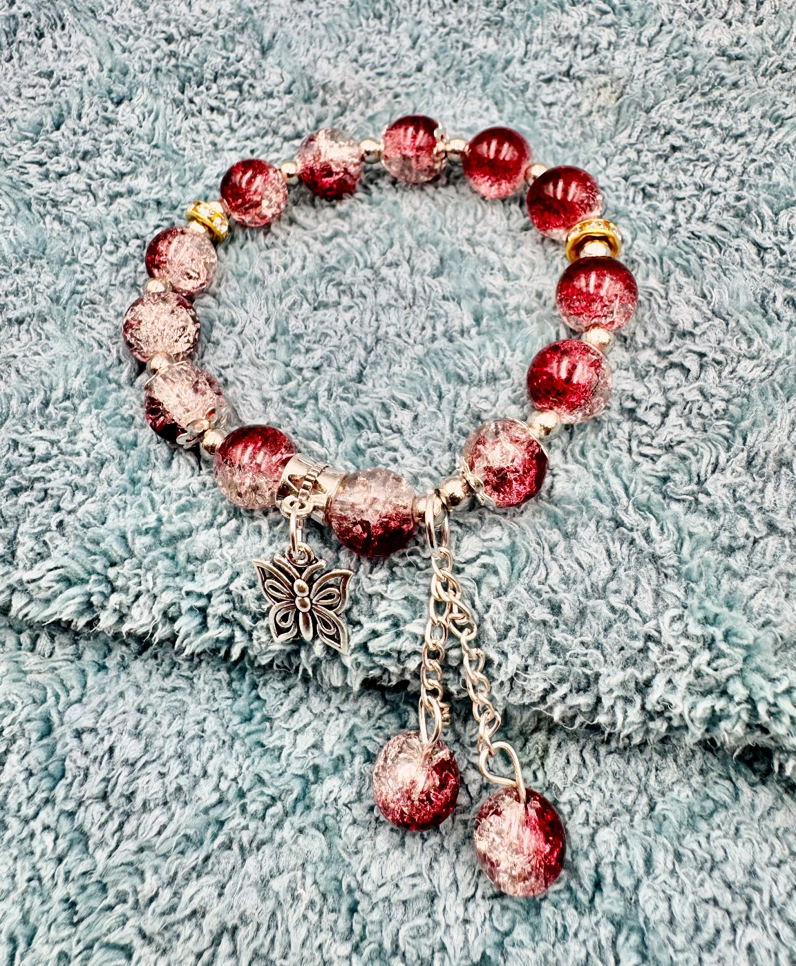 Red & Peach Floral Charm Bracelet