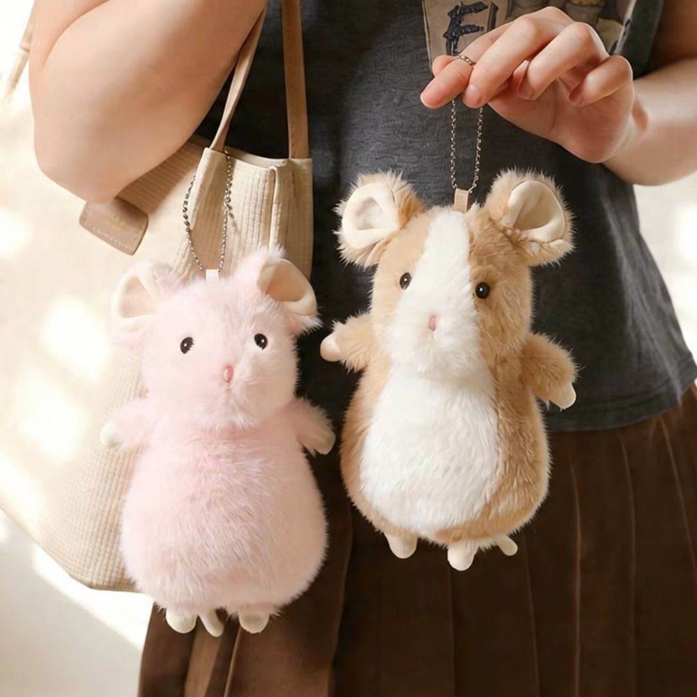 Kawaii Cuddly Soft Fancy Rat Plush Toy Cartoon Animal Mini Grey White Brown Stuffed Pet Rat Plushie Fluffy 18cm Mouse Plush Pendant Hoom Decor