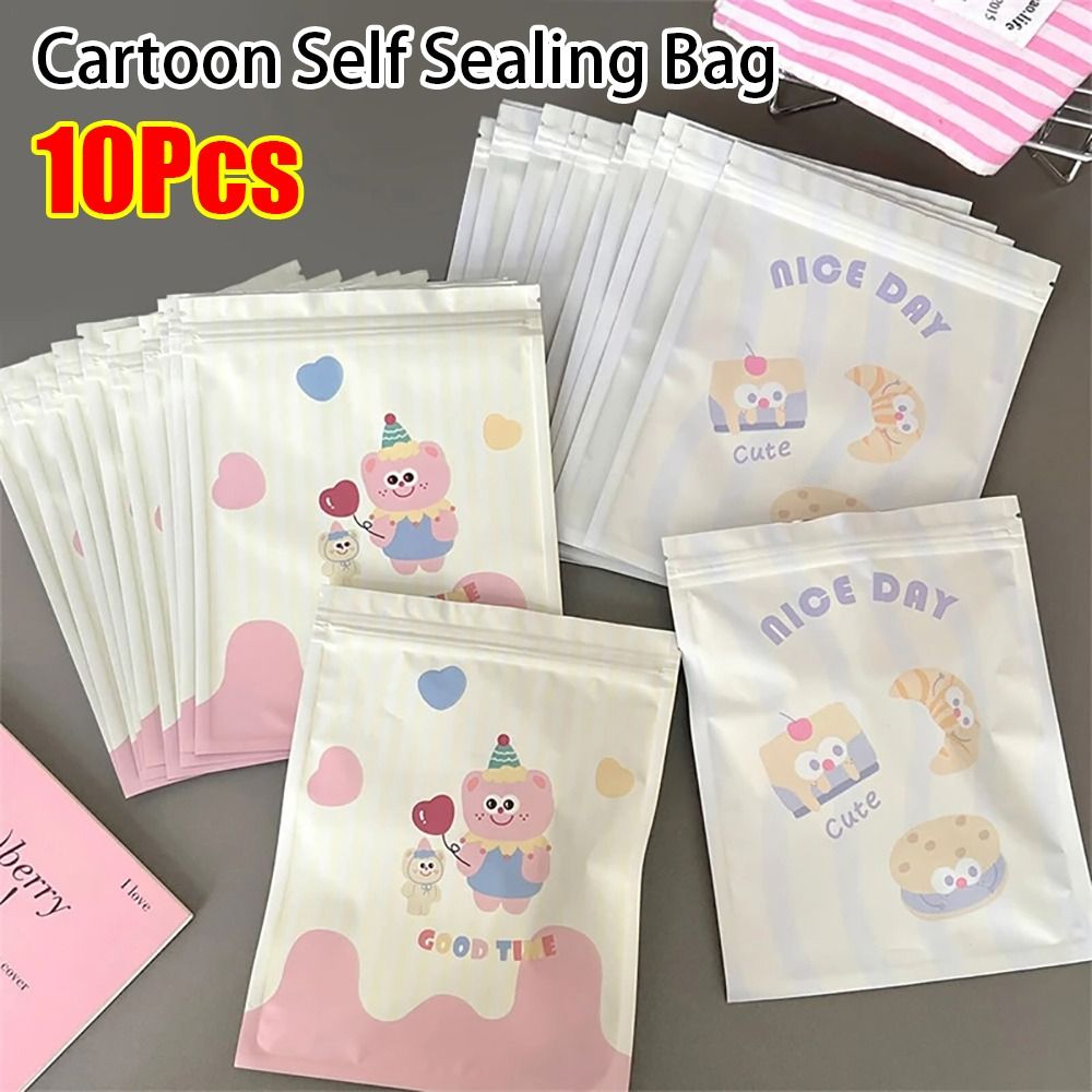 10Pcs New Cute Cartoon Zip-lock Bag Creative Kawaii Gift Bag Plastic Sweets Cookies Snack Biscuit Storage Self Sealing Pockets
