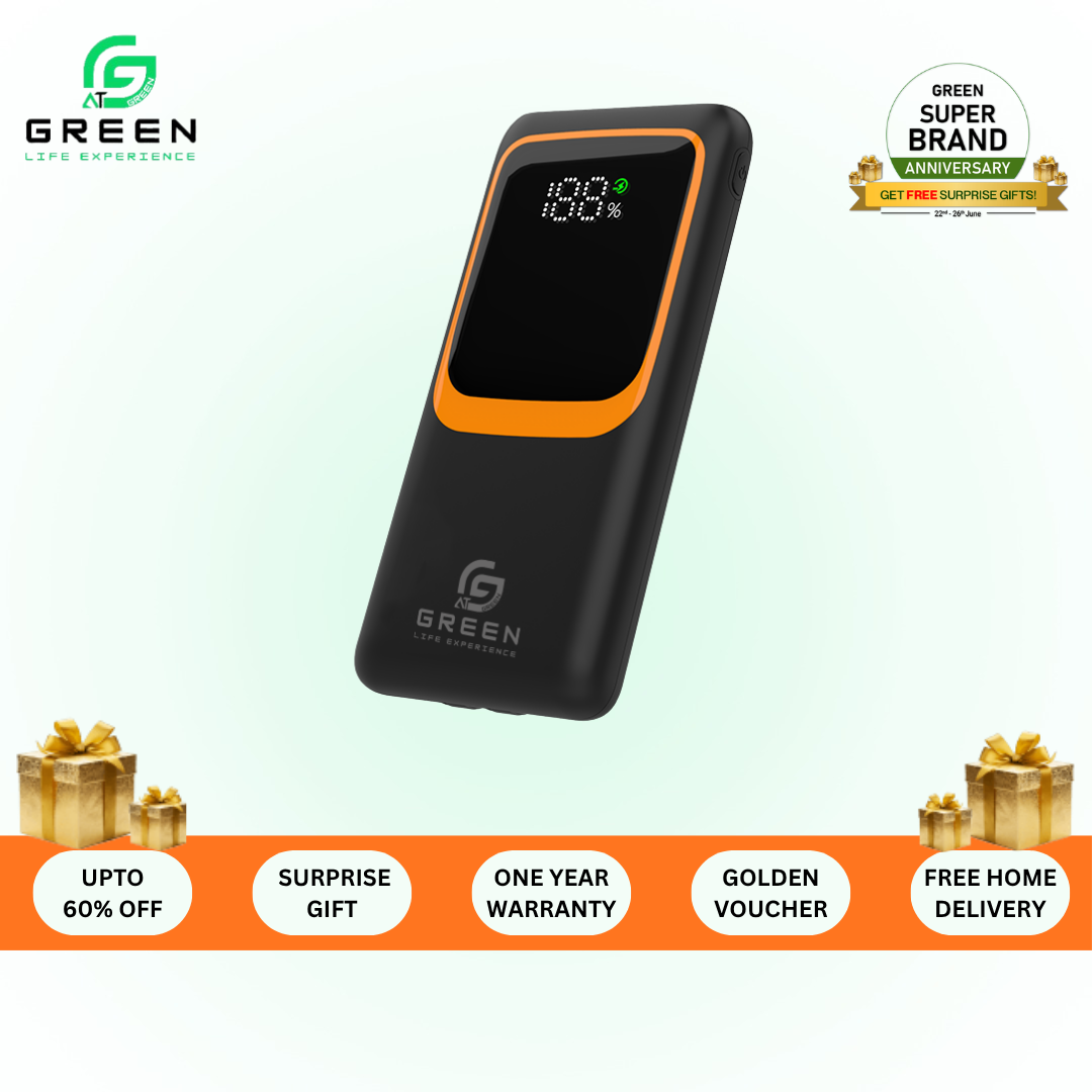 Green Power Boost | 20000mAh Fast Powerbank | 22.5W | PD Fast Charging | Six Months Warranty | QC 3.0 | Two Way Fast Charging | Triple Ports Output | Double Ports Input | Portable Powerbank | Black& White Colors