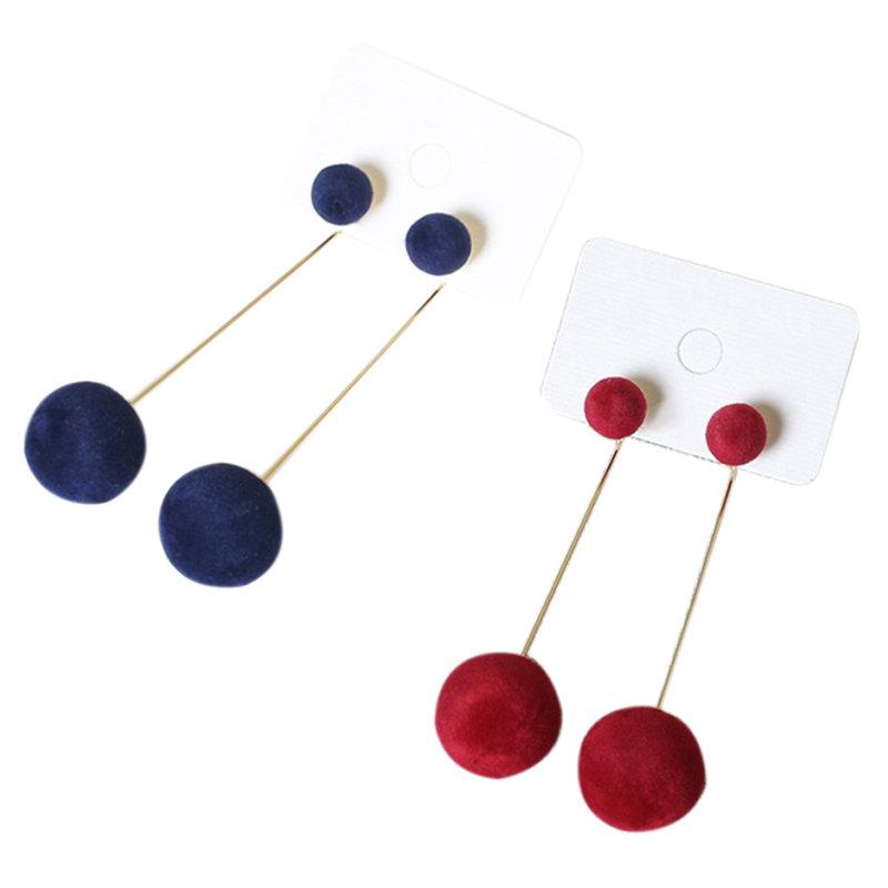 2 Pair Fashion Drop Earrings for Women Korean Personality Round Long Tassel Earrings Statement Jewelry , Red & Blue