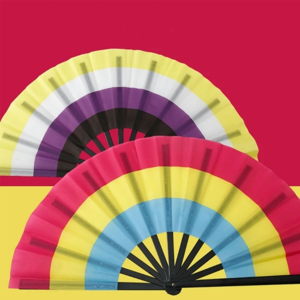 Hand Fans Gradient Colorful Rainbow Handheld Fan Cooling Portable Folding Dance Fan Easily Opened Tear-resistant Chinese Kung Fu Fan Carnival