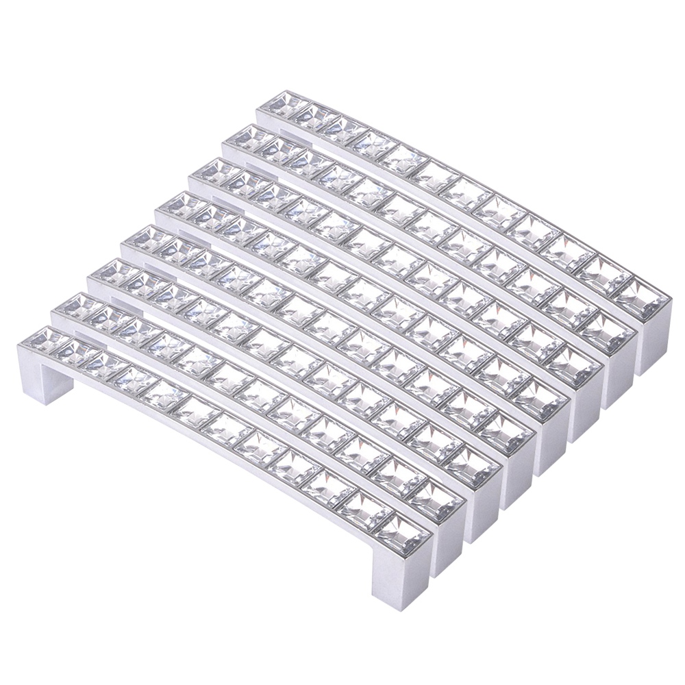 NAMUNY Pack Of 8 Europe Style Square Rhinestone Furniture Door Wardrobe Cupboard Cabinet Drawer Pull Handle Knobs 128Mm
