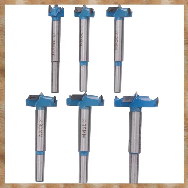 Kqueebee Forstner Drill Bit Set,15-40mm 6 Pcs Carbide Forstner Bits High Speed Steel Wood Tool