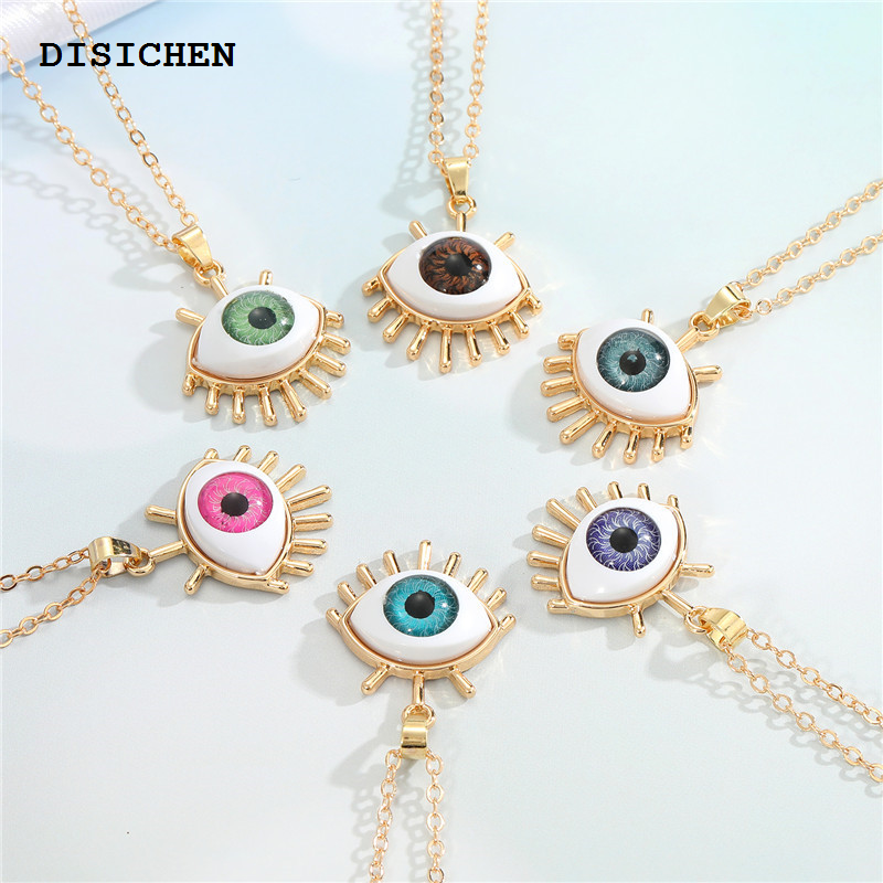 DISICHEN Fashion 1 Pcs Resin Evil Eye Pendant Necklaces For Women Gift Jewelry Colored Eyelash Turkish Blue Eye Sweater Clavicle Chain N241