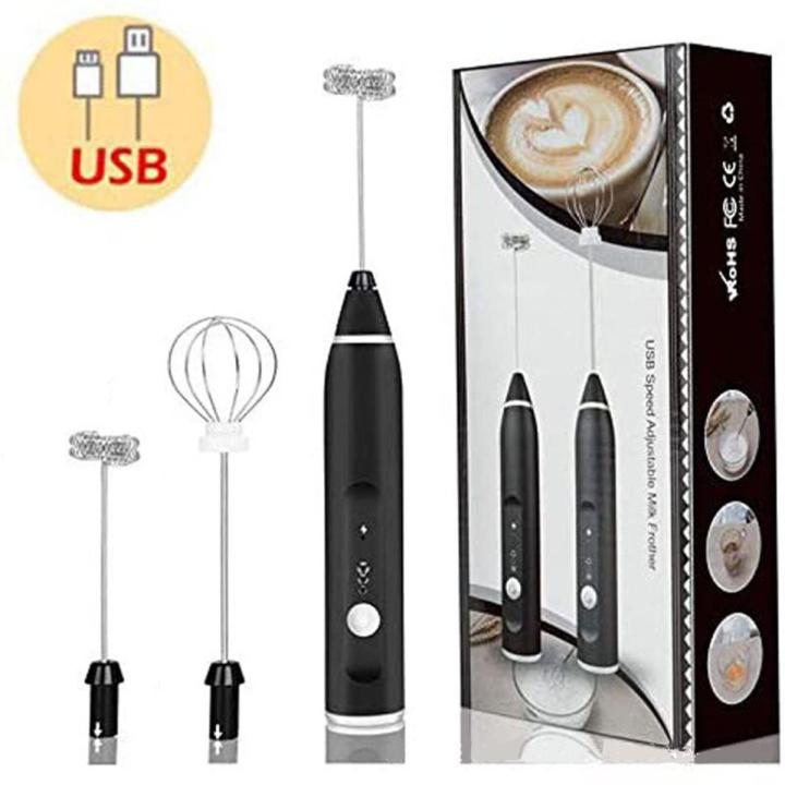 Electric USB Rechargeable Hand Mixer Milk Foamer With 2 Stainless Steel Whisks