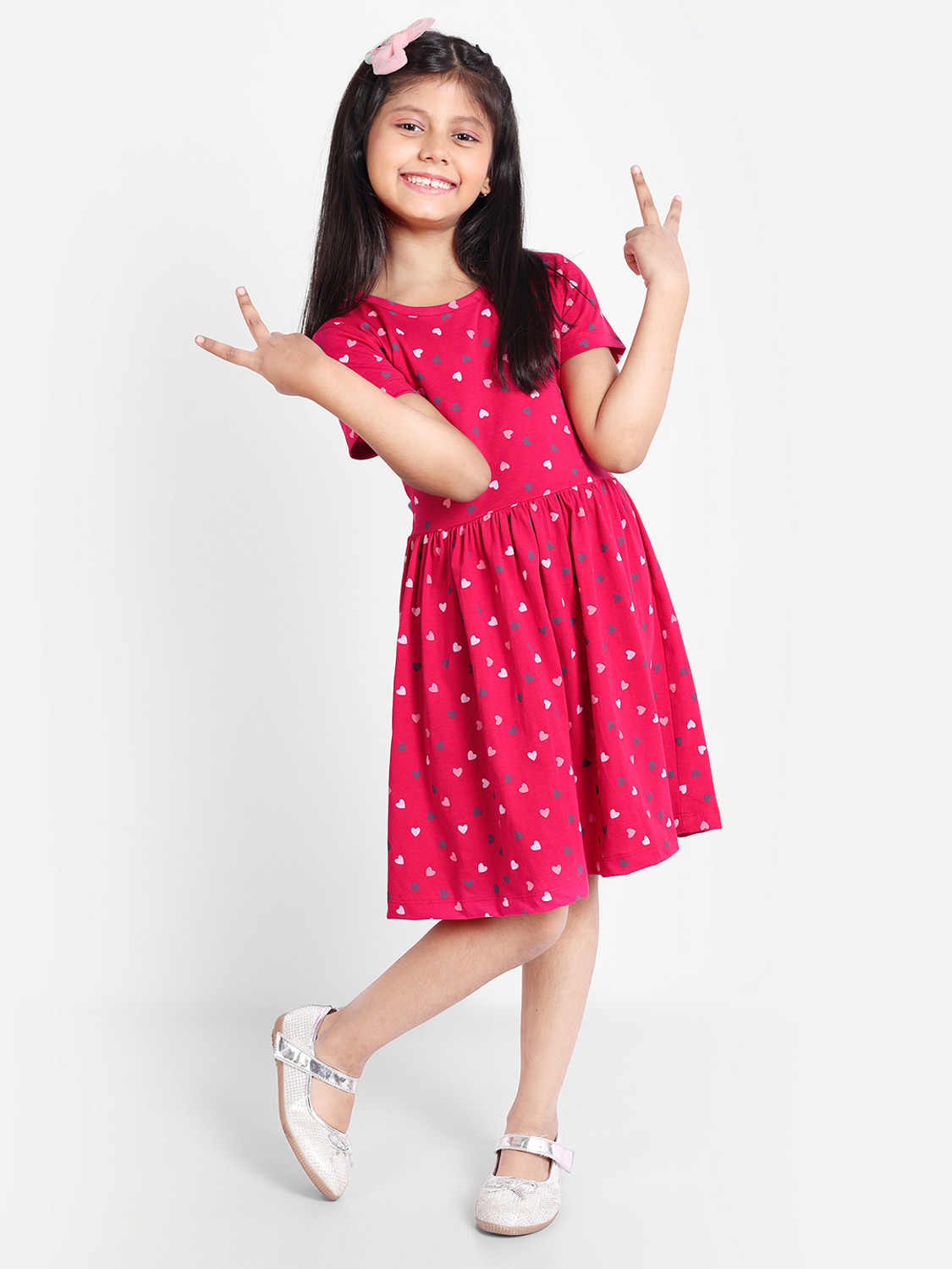 Fabdale Pure Cotton Fit & Flare Midi Dress | Casual Wear for kids/ Girls (MISS-009)