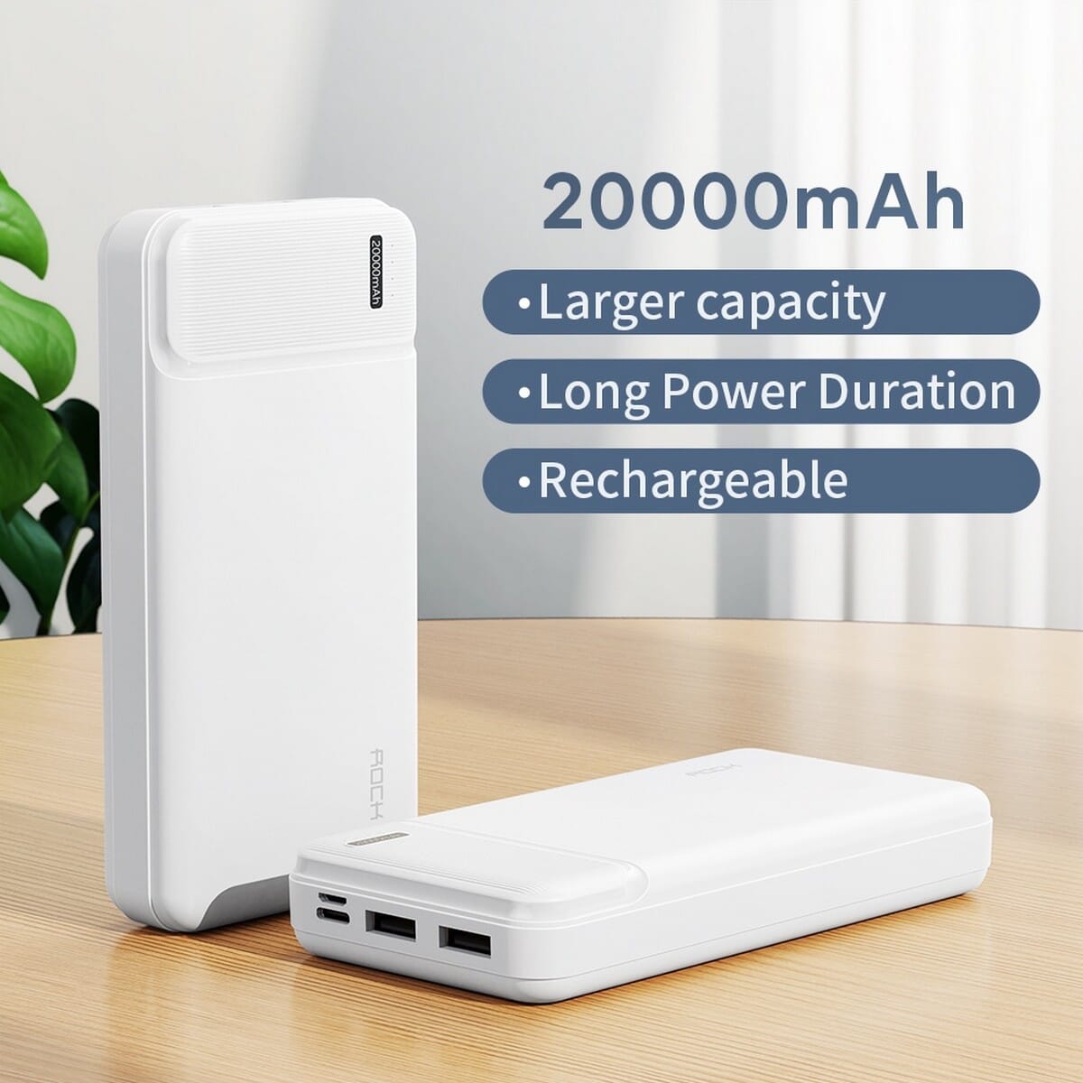 ROCK SPACE P100 20000 MAH POWERBANK ORIGINAL PORTABLE FAST CHARGING LED INDICATOR