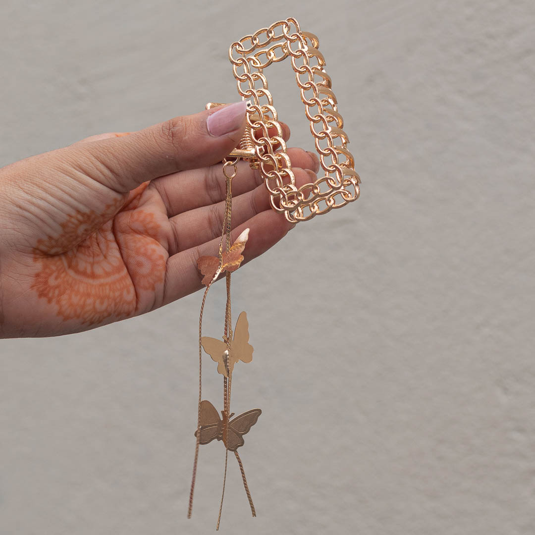 Pebbles Nepal Korean Trendy Claw Clip Golden Big Butterfly Tassel Hairclip for Women