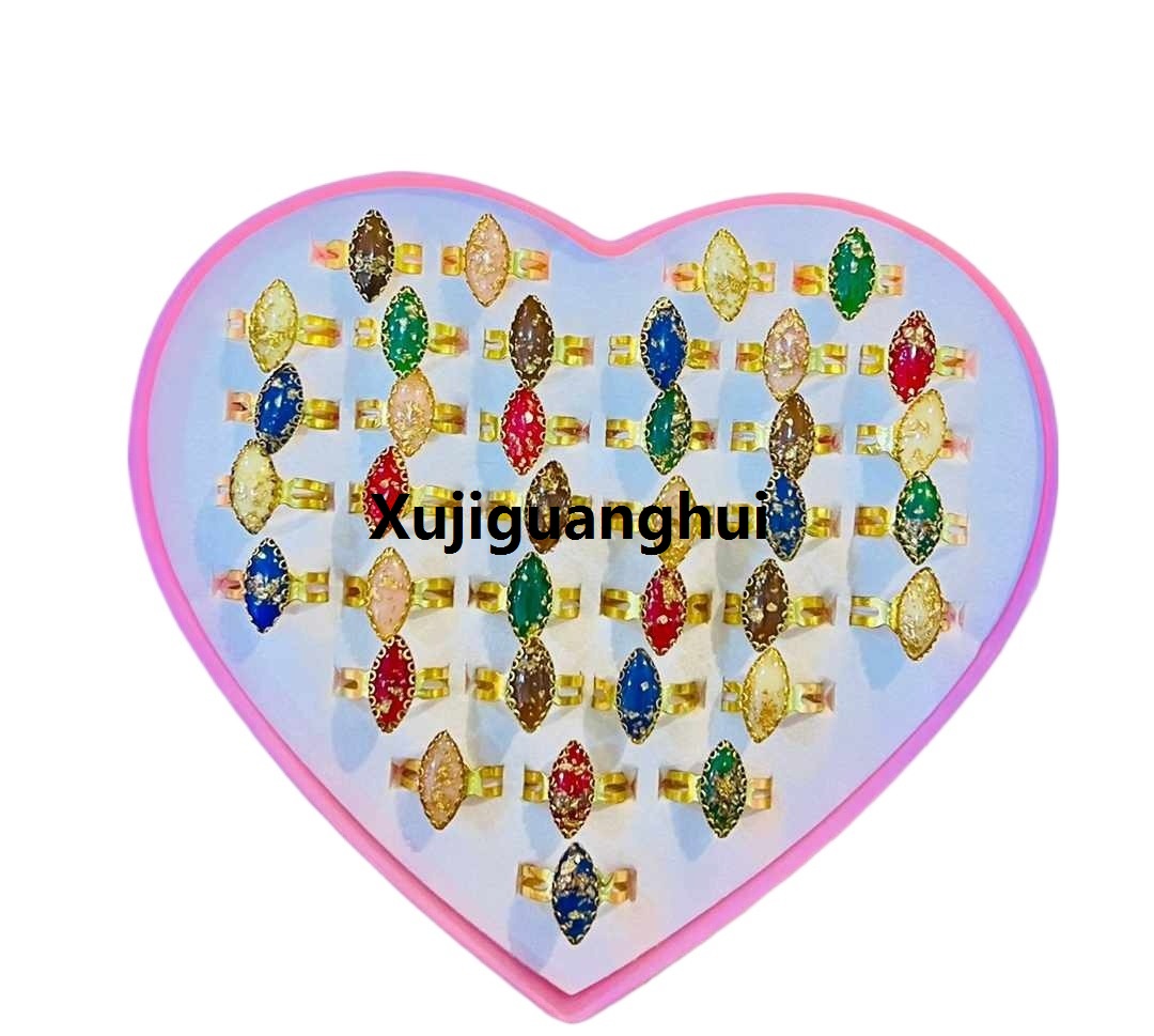 Xujiguanghui 36pcs/set Gemstone Diamond Rings Kids Toys for Girls Children Pretend Play Makeup Toys Alloy Jewelry Crystal Adjustable Rings