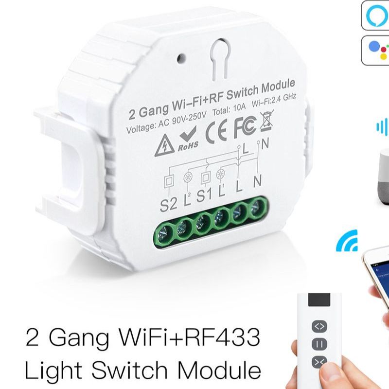 Tuya Mini Switch 2 Channels Smart WiFi + RF433 with Remote Control