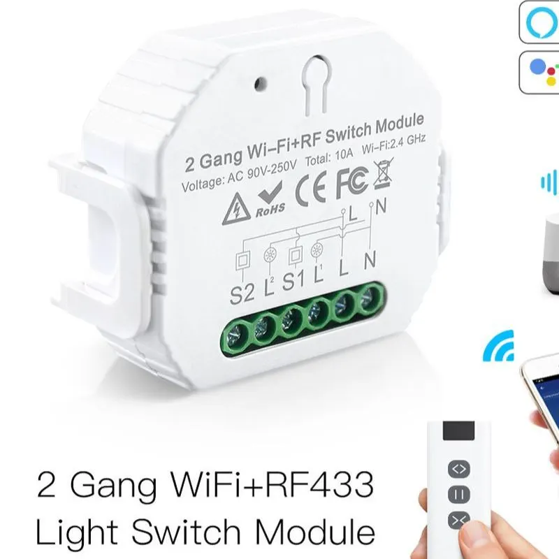 Tuya Mini Switch 2 Channels Smart WiFi + RF433 with Remote Control