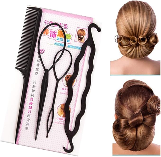3-in-1 Hair Styling Accessories Kit - Bun Maker Loop, Tail Comb & Wave Twist Clip for Trendy Hair Designs